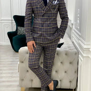 Yukon Purple Slim Fit Double Breasted Plaid Suit