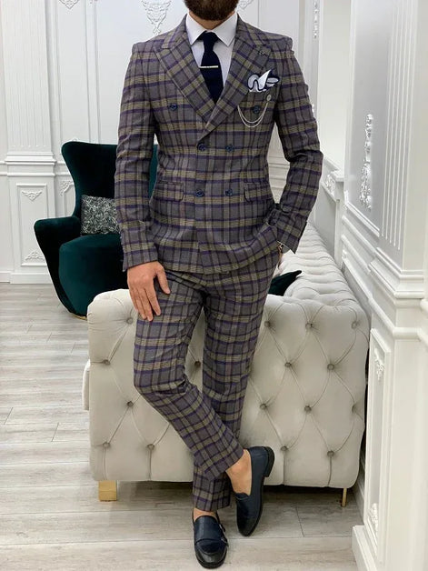 Yukon Purple Slim Fit Double Breasted Plaid Suit