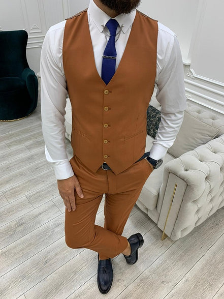 Yukon Rust Slim Fit Peak Lapel Striped Suit