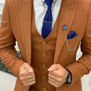 Yukon Rust Slim Fit Peak Lapel Striped Suit