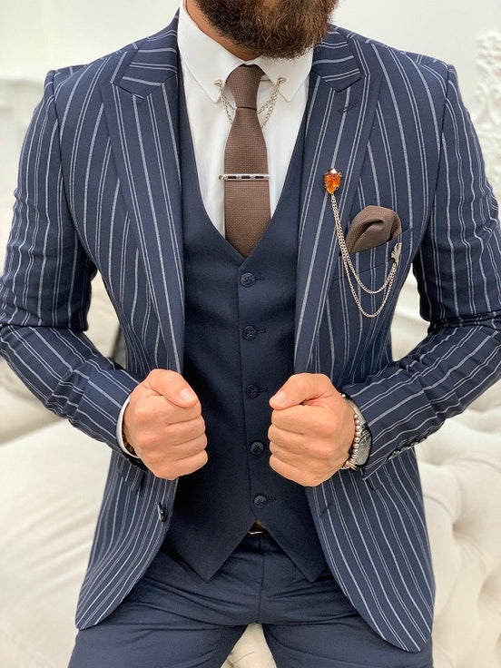 Navy Blue Striped Suit