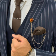 Yukon Navy Blue Slim Fit Peak Lapel Striped Suit