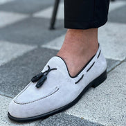 Gray Suede Tassel Loafers