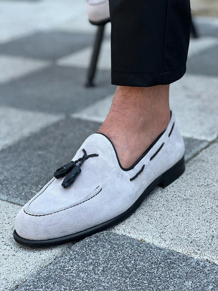 Gray Suede Tassel Loafers