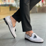 Gray Suede Tassel Loafers