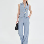 Gray Sleeveless Vest & Wide Leg Pants