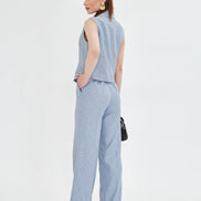 Gray Sleeveless Vest & Wide Leg Pants