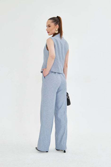 Gray Sleeveless Vest & Wide Leg Pants