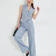 Gray Sleeveless Vest & Wide Leg Pants