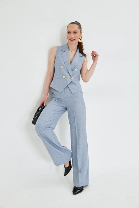 Gray Sleeveless Vest & Wide Leg Pants