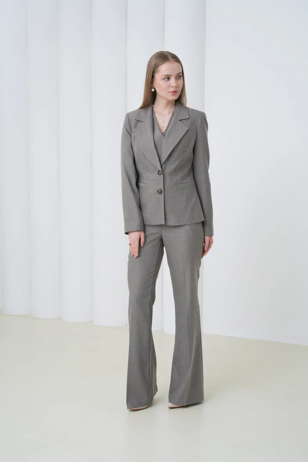 Gray Striped Women Suit