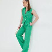 Green Sleeveless Vest & Wide Leg Pants