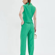 Green Sleeveless Vest & Wide Leg Pants