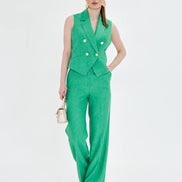 Green Sleeveless Vest & Wide Leg Pants
