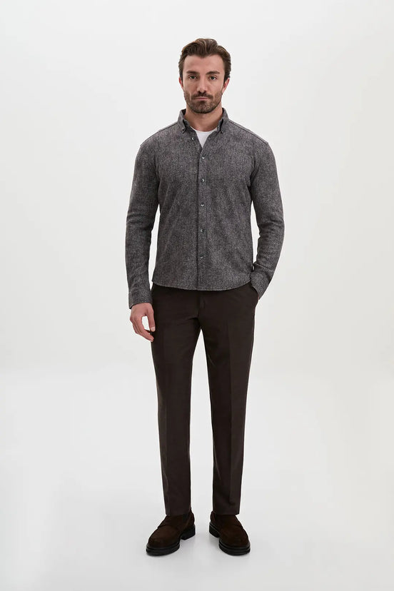 Brown Herringbone Wool Shirt