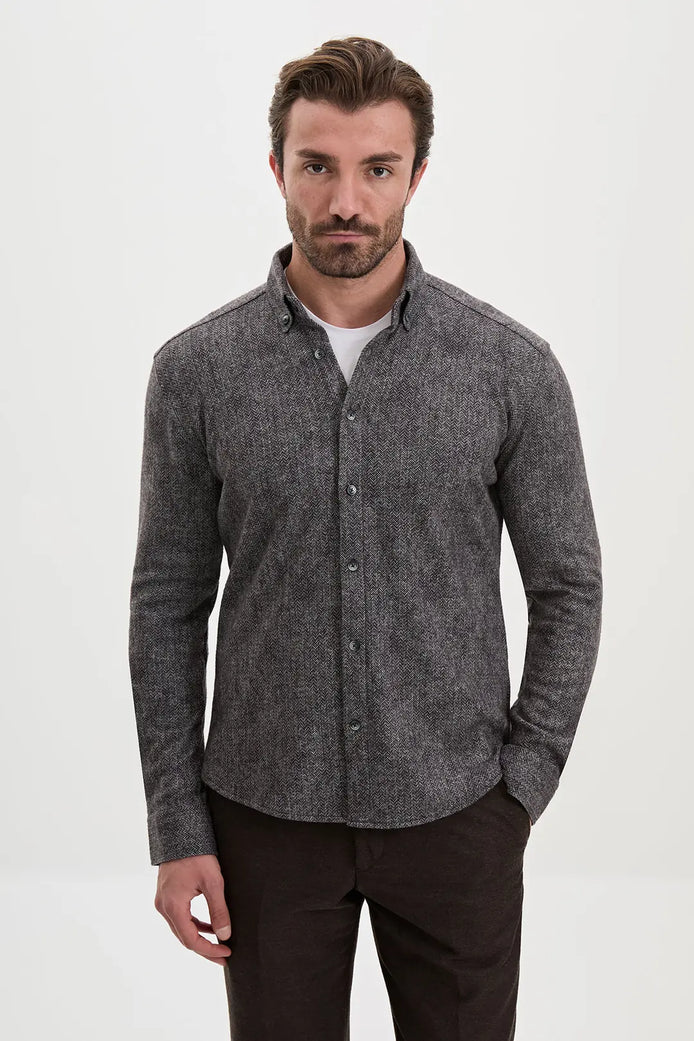 Herringbone Wool Shirt Brown