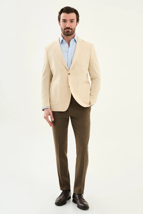 Houston Beige Crosshatch Cotton Blazer
