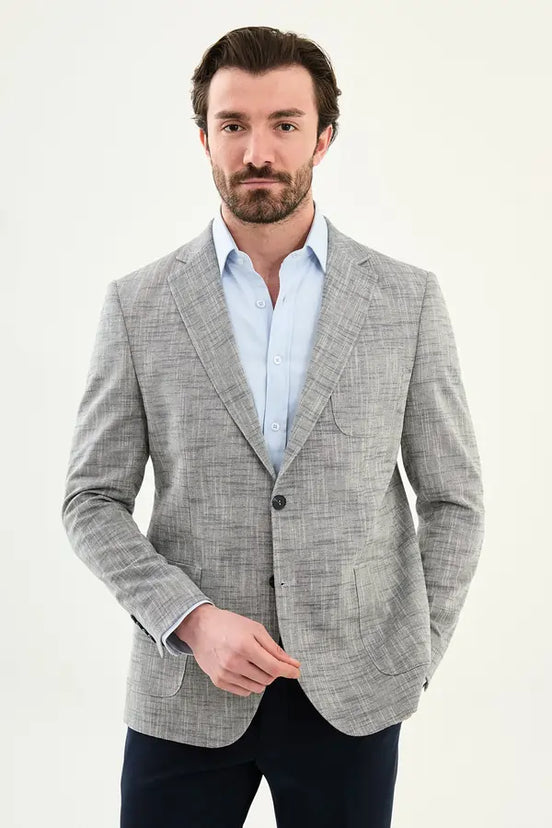 Houston Navy Blue Crosshatch Cotton Blazer