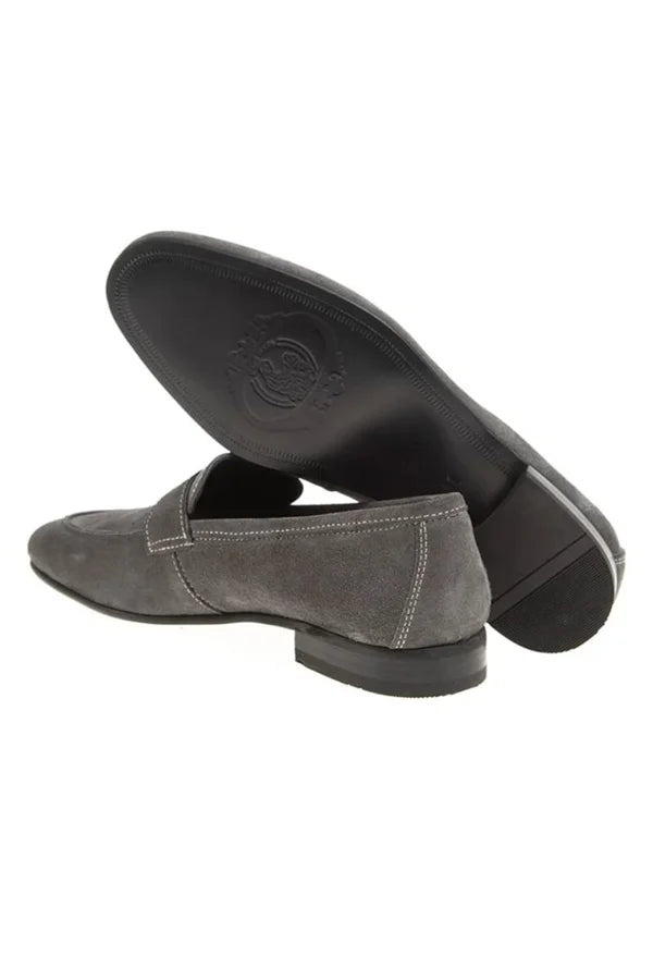 Gray Suede Penny Loafers