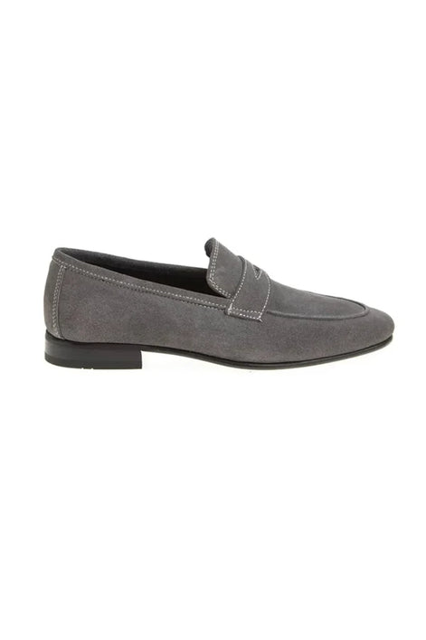 Gray Suede Penny Loafers
