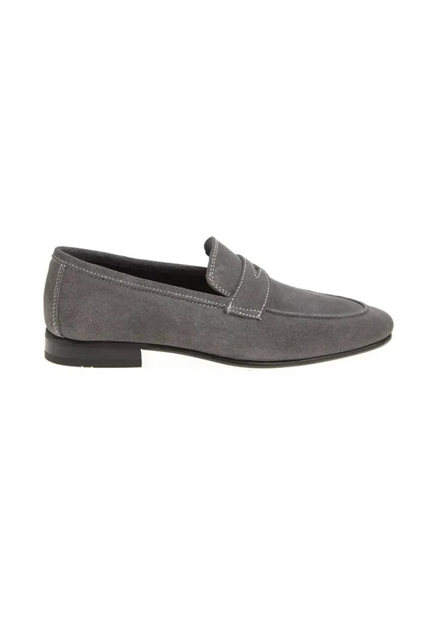 Gray Suede Penny Loafers