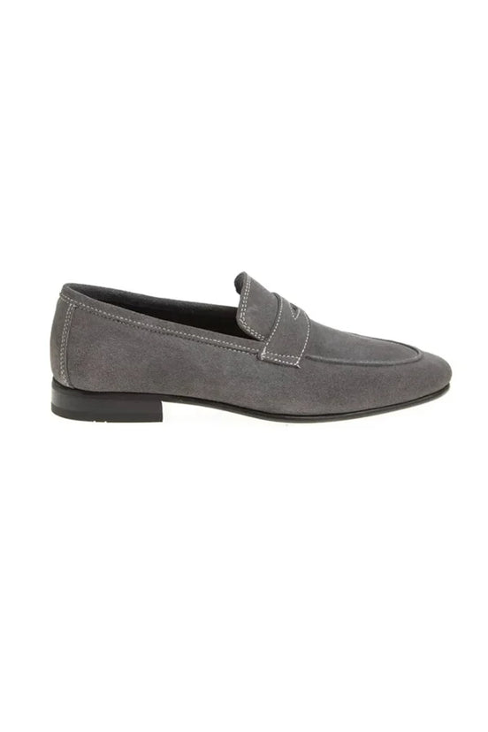 Gray Suede Penny Loafers