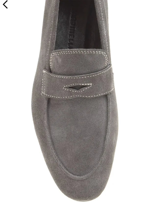 Gray Suede Penny Loafers