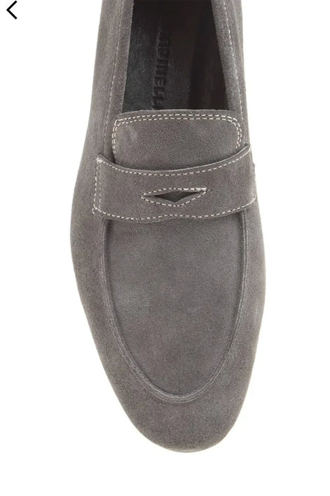 Gray Suede Penny Loafers