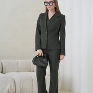 Khaki Striped Women Suit