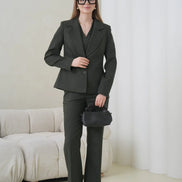 Khaki Striped Women Suit