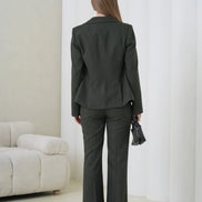 Khaki Striped Women Suit