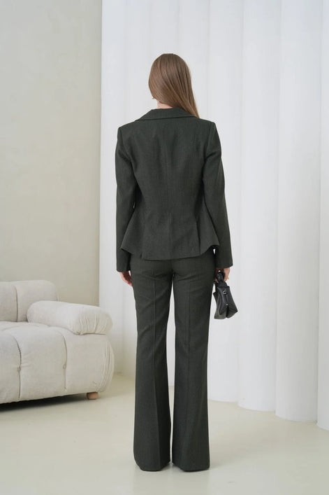 Khaki Striped Women Suit