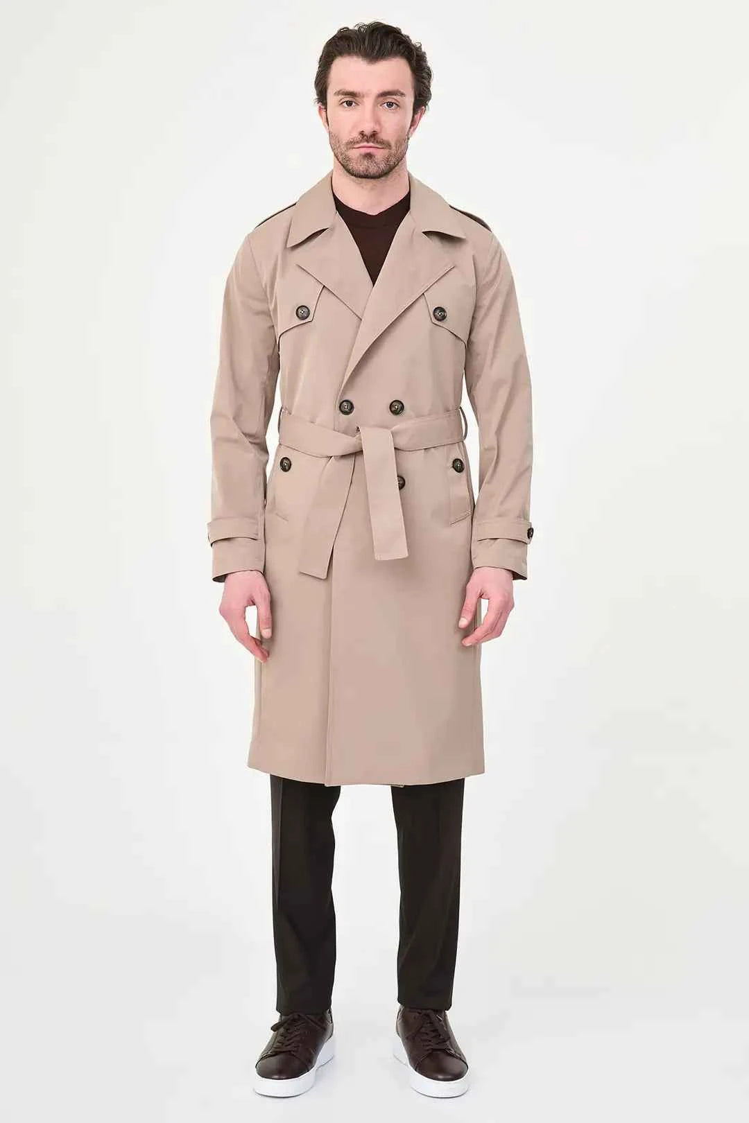 Laredo Beige Double Breasted Trench Coat with Belt
