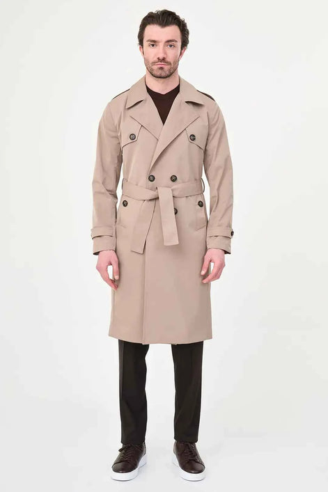 Laredo Beige Double Breasted Trench Coat with Belt
