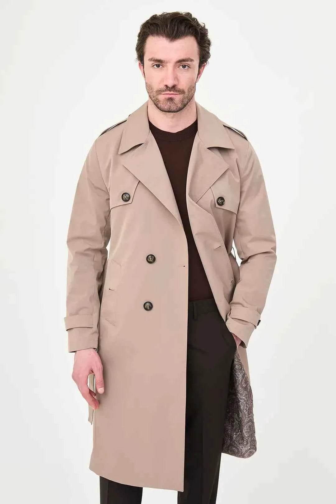 Laredo Beige Double Breasted Trench Coat with Belt