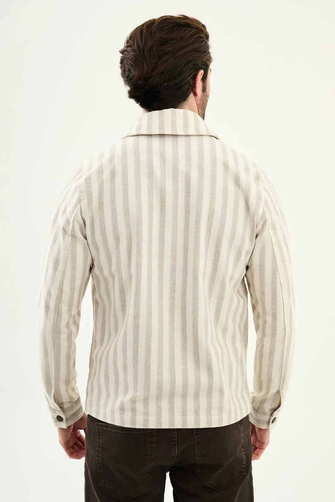 Laredo Beige Men's Striped Zip-Up Harrington Jacket