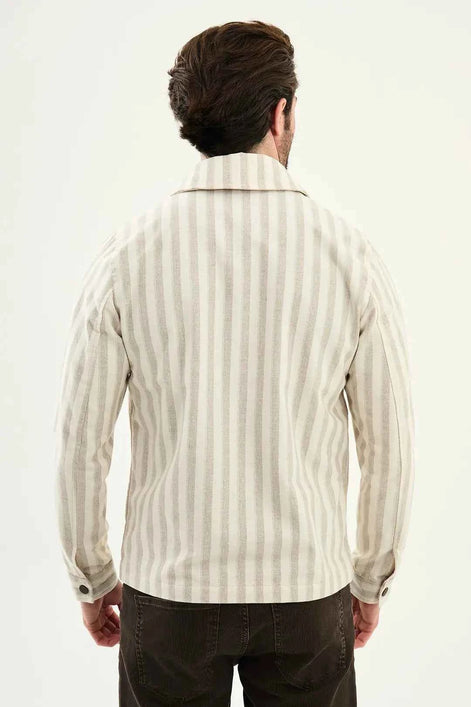 Laredo Beige Men's Striped Zip-Up Harrington Jacket