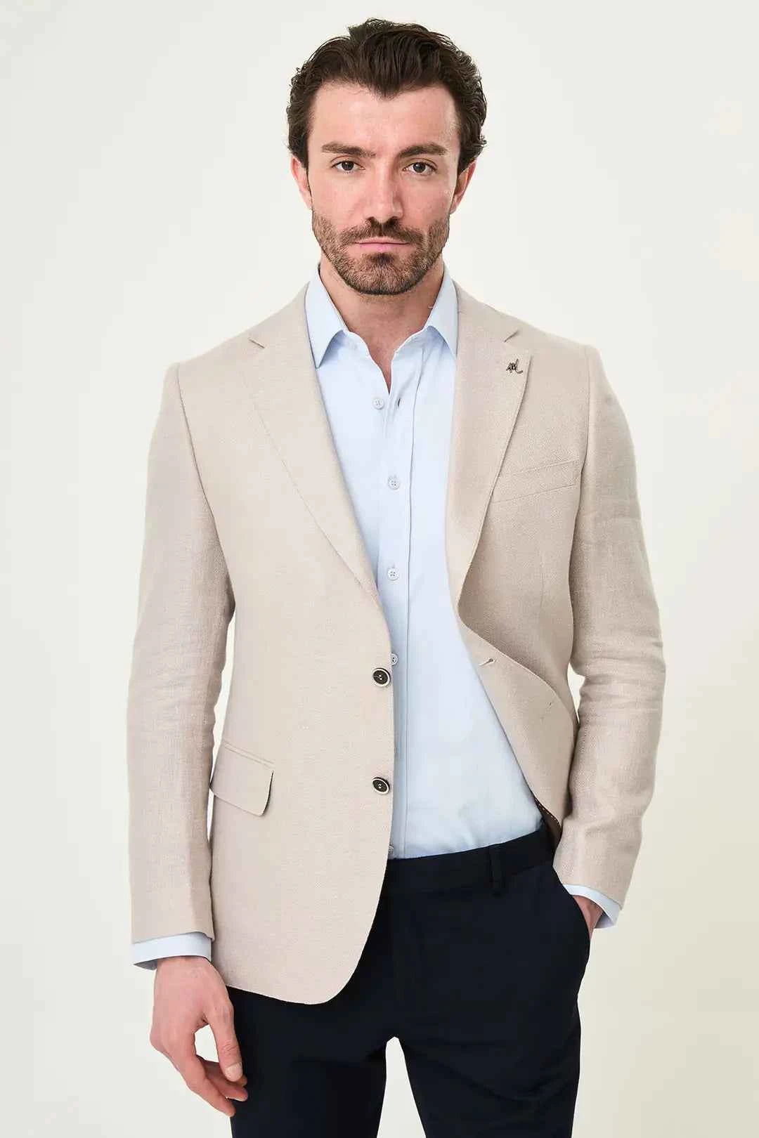 Laredo Beige Notch Lapel Blazer