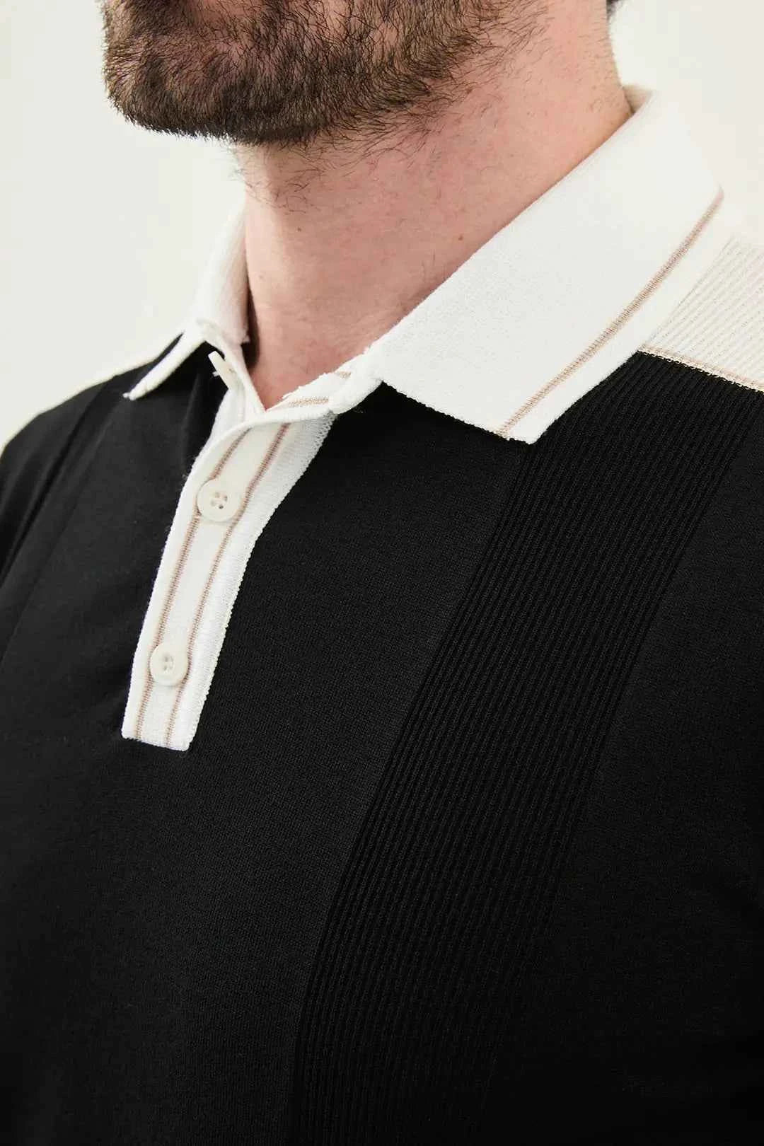 Laredo Black Striped Knit Short Sleeve Polo Shirt