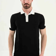 Laredo Black Striped Knit Short Sleeve Polo Shirt