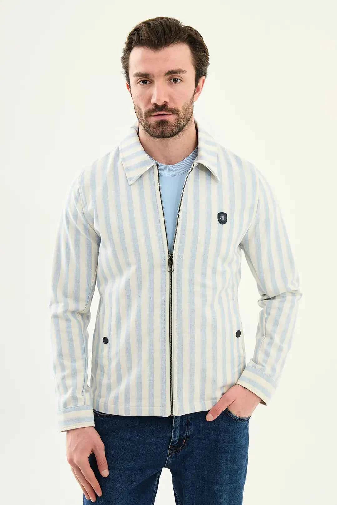 Laredo Blue Men's Striped Zip-Up Harrington Jacket