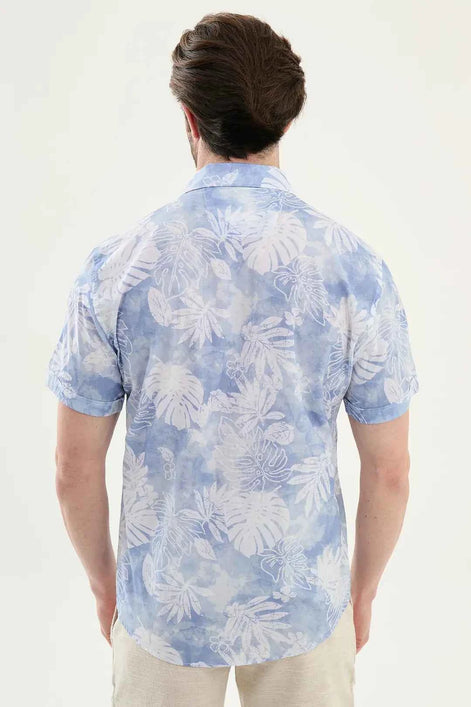 Laredo Blue Tropical Floral Print Short Sleeve Shirt