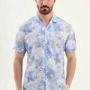 Laredo Blue Tropical Floral Print Short Sleeve Shirt