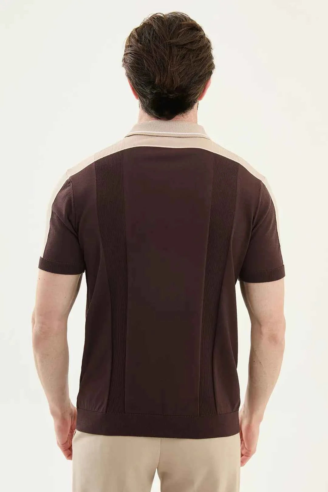 Laredo Brown Striped Knit Short Sleeve Polo Shirt