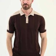 Laredo Brown Striped Knit Short Sleeve Polo Shirt