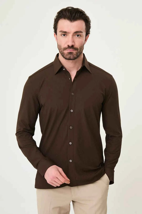Laredo Brown Tonal Pinstripe Long Sleeve Dress Shirt