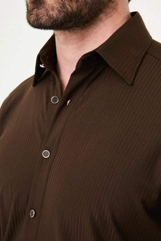 Laredo Brown Tonal Pinstripe Long Sleeve Dress Shirt