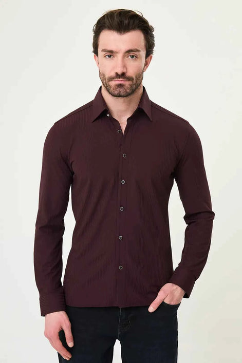 long sleeve mens burgundy dress shirt Men's Long Sleeve Poplin Dress Shirt