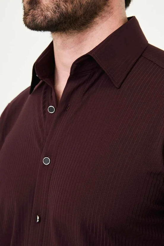 Laredo Burgundy Tonal Pinstripe Long Sleeve Dress Shirt