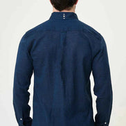 Laredo Button Down Collar Linen Shirt Navy Blue